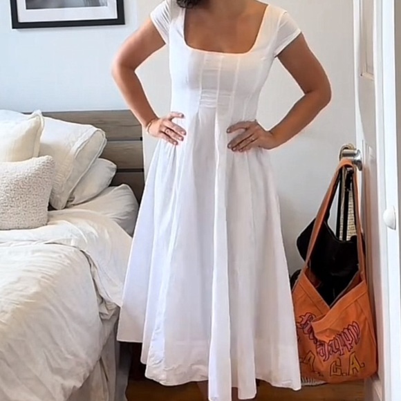 Staud Wells Stretch Cotton white short sleeve midi cotton dress size 4 - Picture 1 of 12